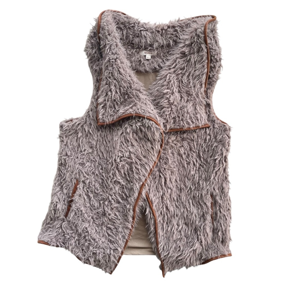 Wishlist Womens Sz M/L Gray Brown Faux Fur Fuzzy Waterfall Drape Open Front Vest